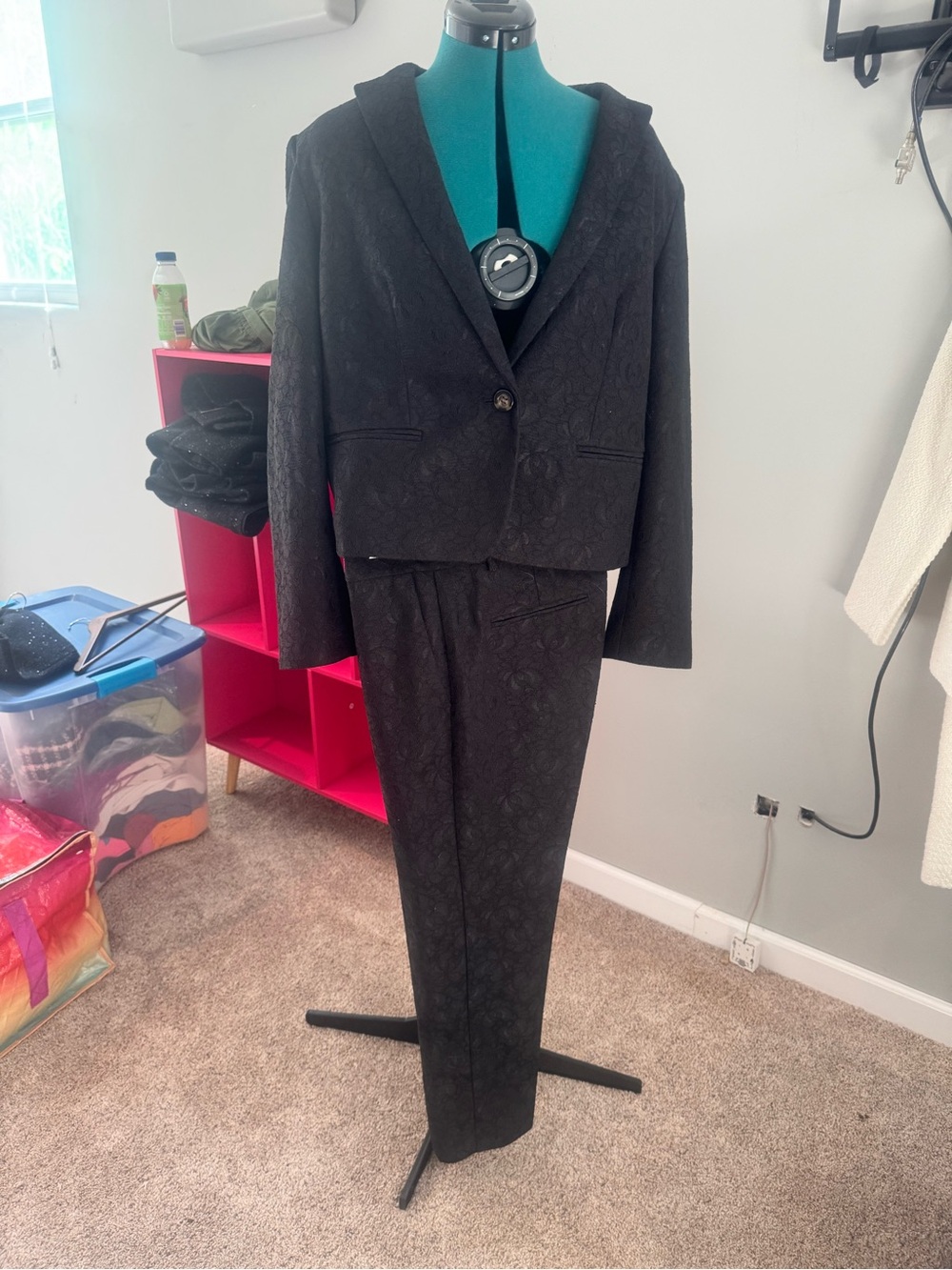 Ann Taylor Black Textured Lace Two-Piece Suit